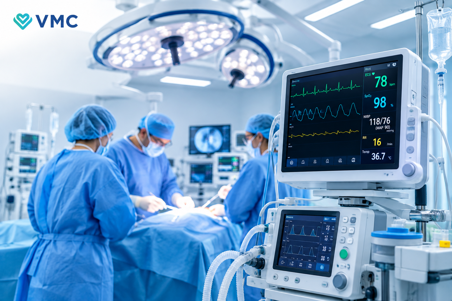 Operating room monitoring equipment during a procedure