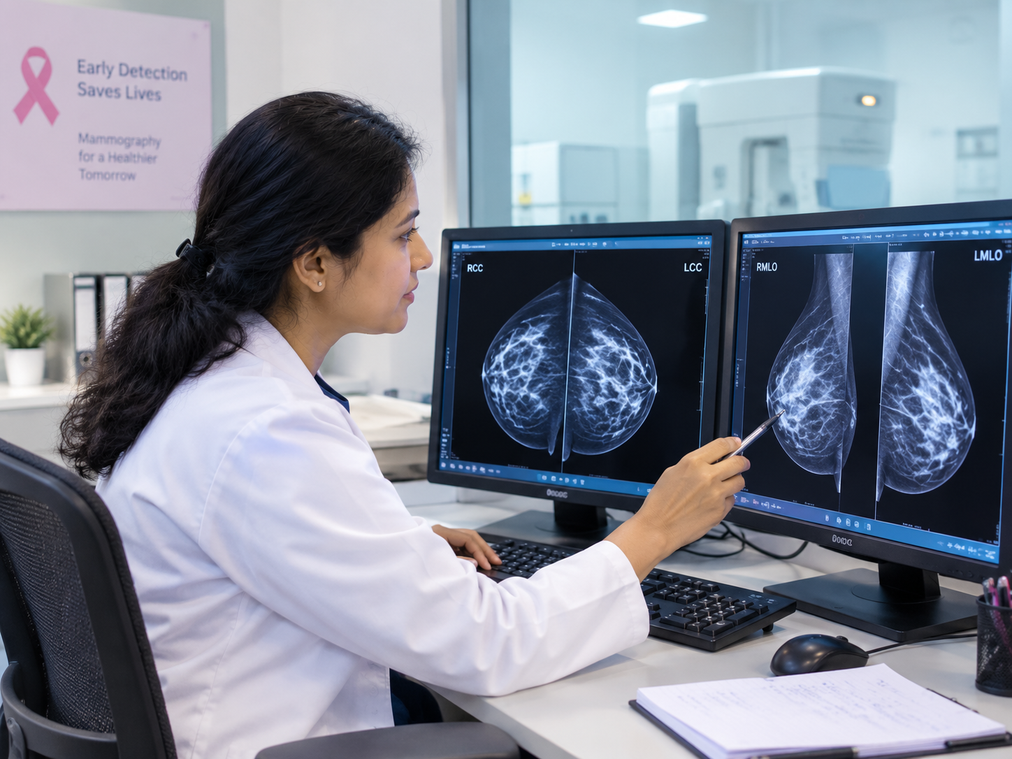 Radiologist reviewing mammogram images